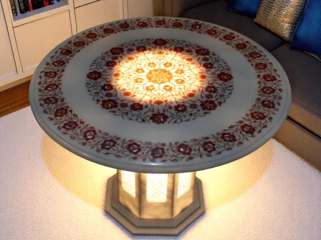 Handmade Carnelian Coffee Table Exquisite Floral Design